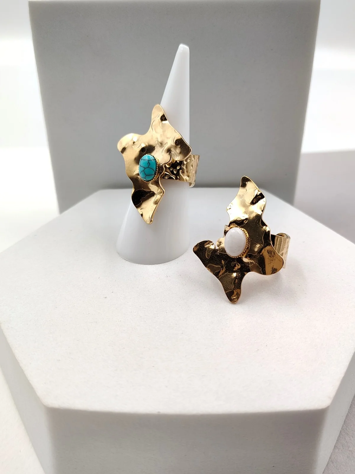 Stainless Steel Irregular Ring with Stone by Magis Handmade Jewels – view 2