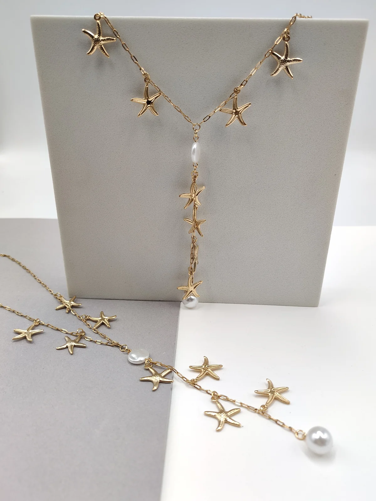 Stainless Steel Necklace with Starfish and Acrylic Pearls by Magis Handmade Jewels – view 2
