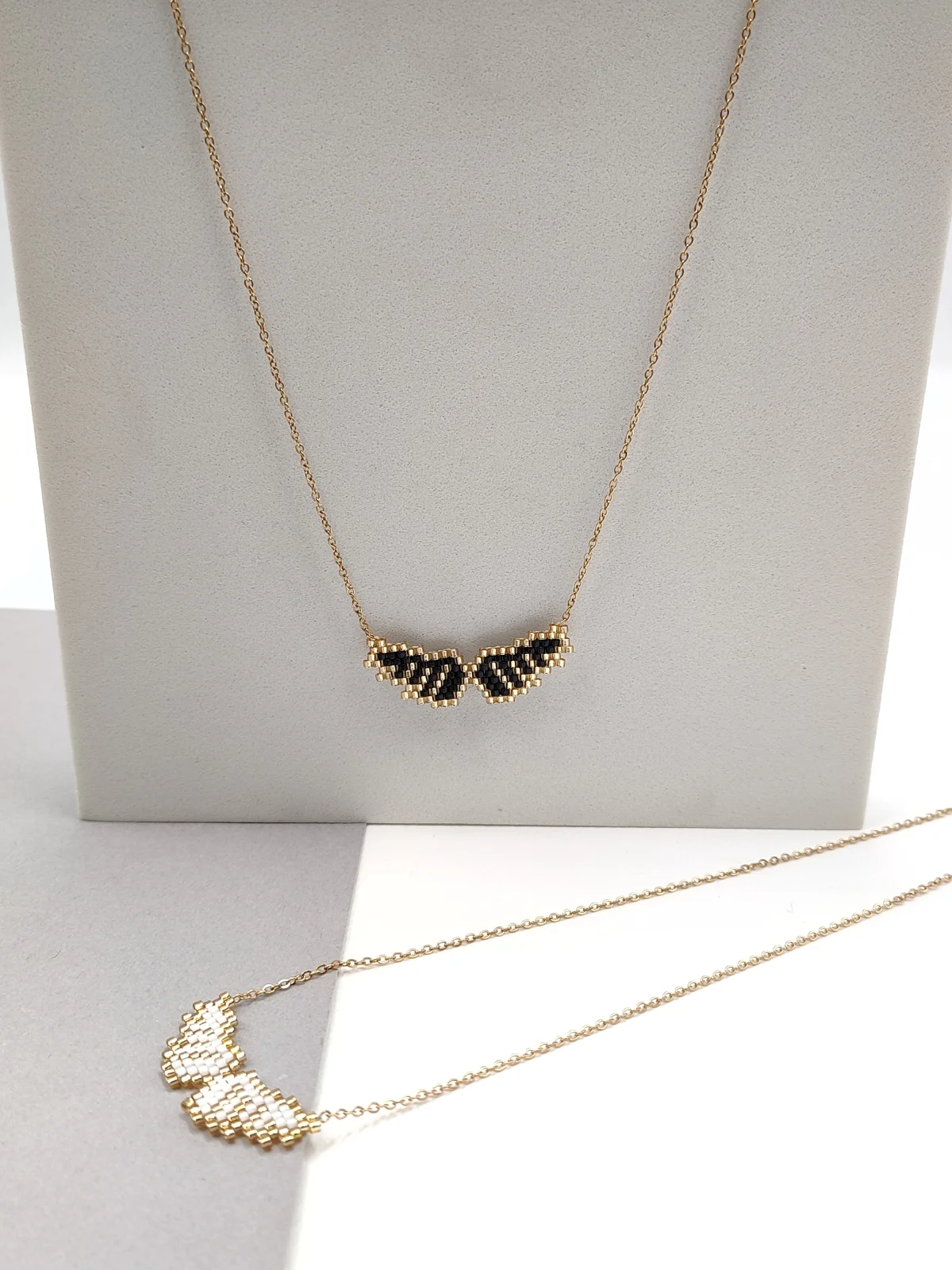 Stainless Steel Necklace with Miyuki Beads and Feather Design by Magis Handmade Jewels – view 2
