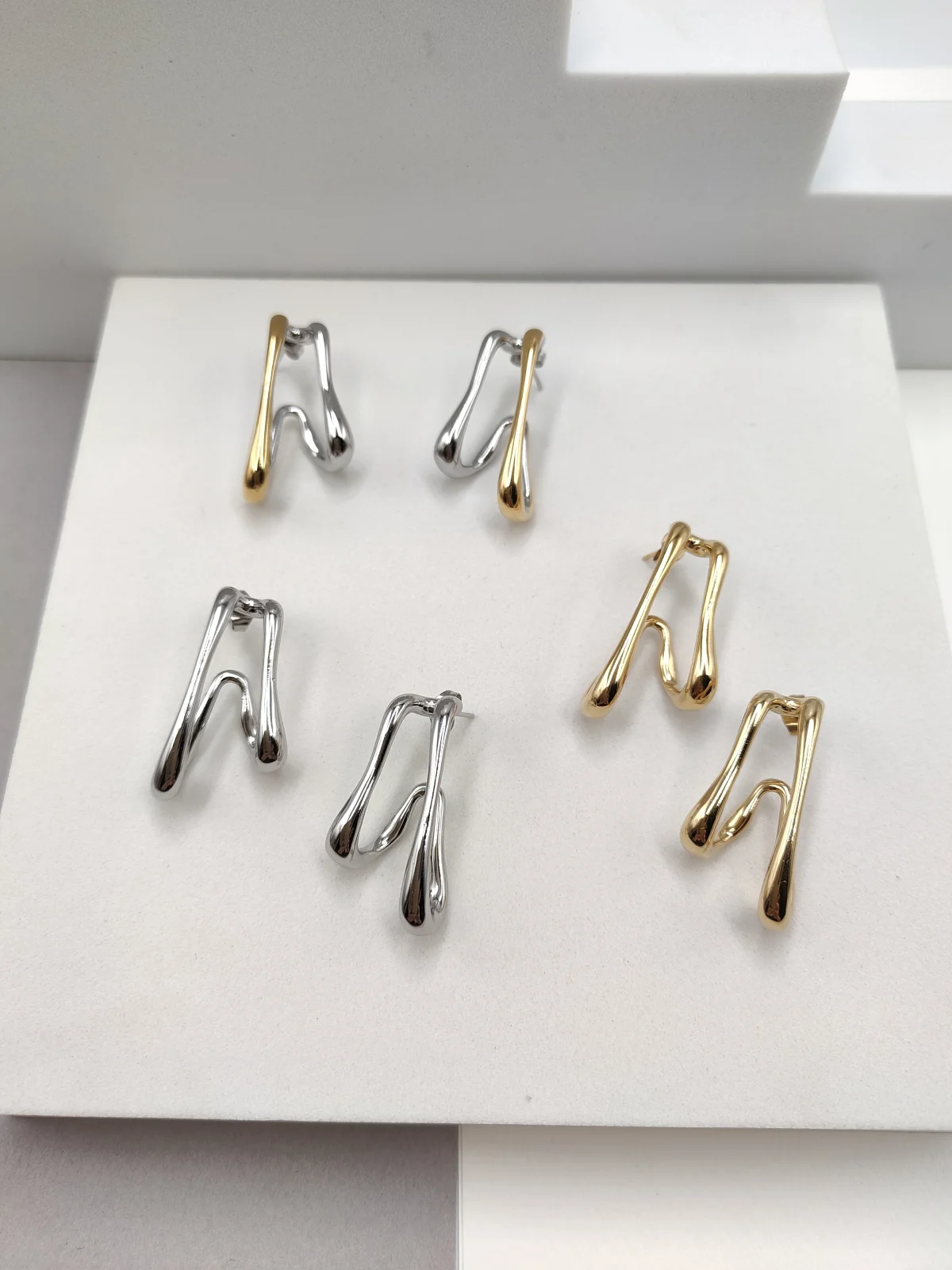 Stainless Steel Double Earrings by Magis Handmade Jewels – view 2