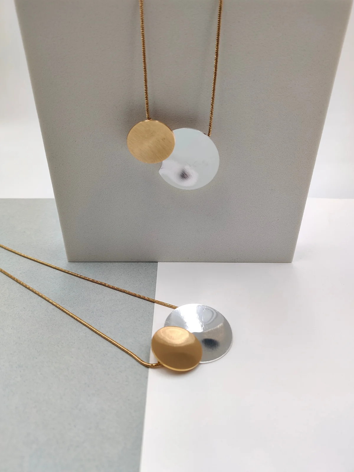 Stainless Steel Necklace with Two-Tone Circles by Magis Handmade Jewels – view 2