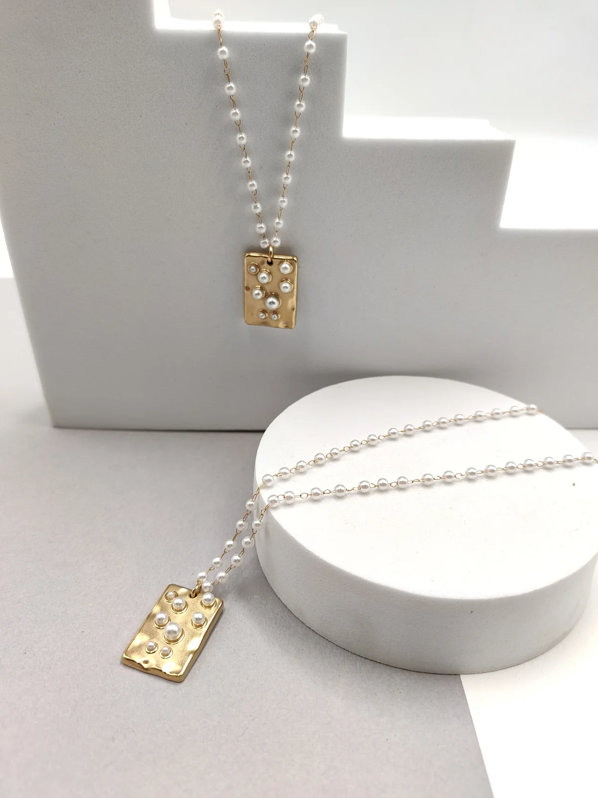 Stainless Steel Necklace with Pearls by Magis Handmade Jewels – view 4