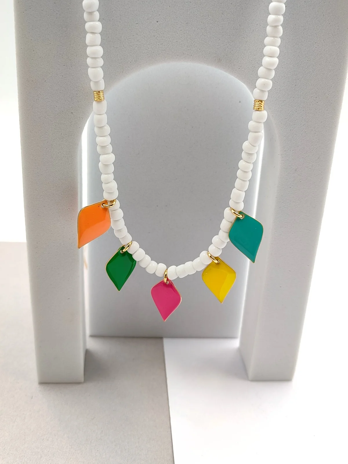 Necklace with Beads and Gold-Plated Enamel Details by Magis Handmade Jewels – view 3