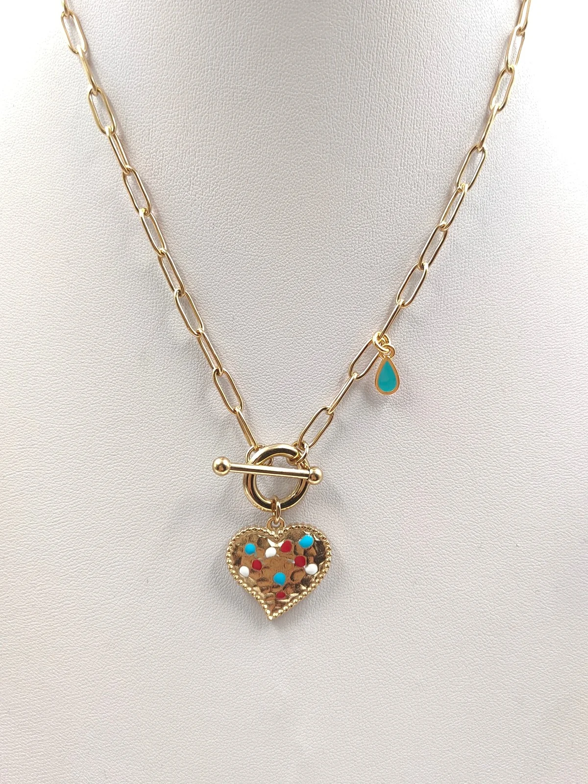 Stainless Steel Necklace with Heart and Enamel #852113