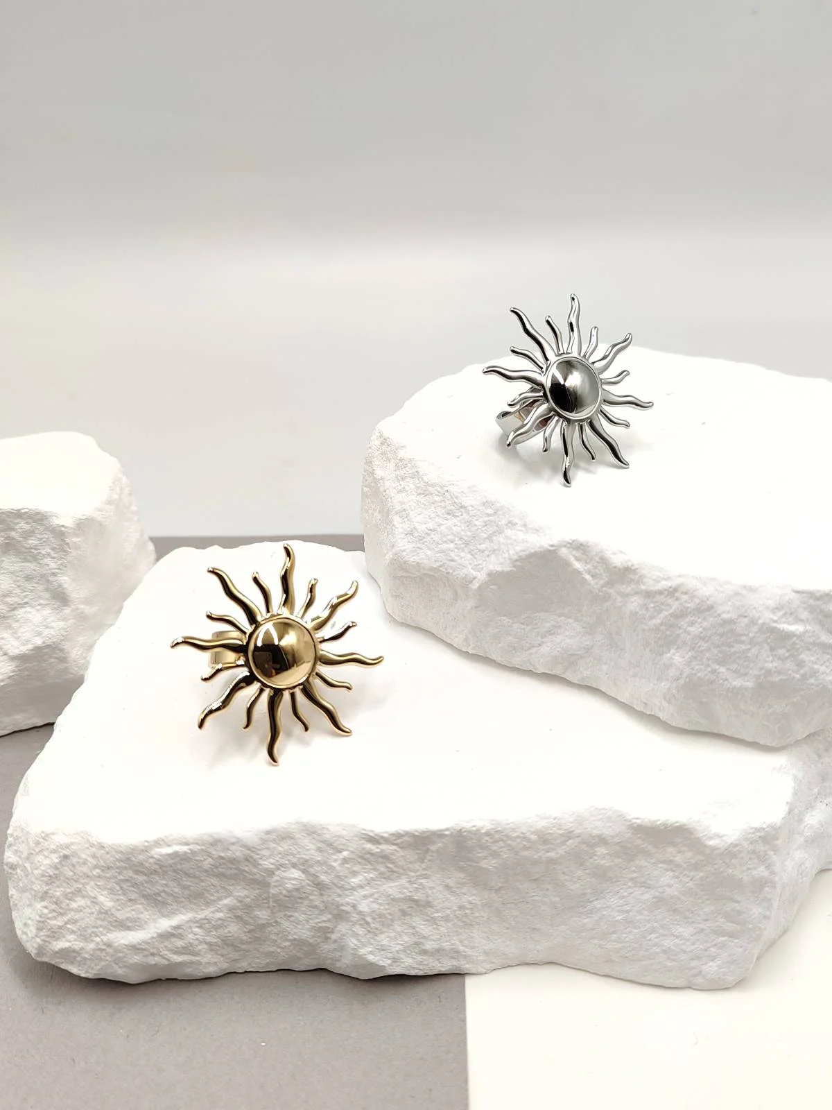 Stainless Steel Ring with Embossed Sun by Magis Handmade Jewels – view 2