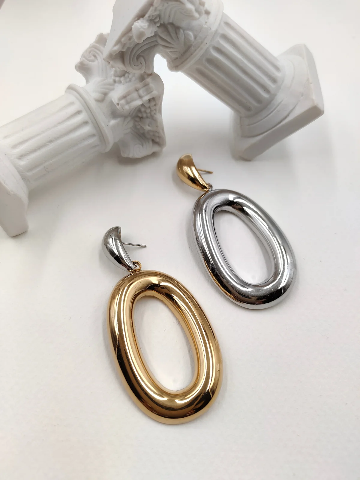 Stainless Steel Two-Tone Earrings by Magis Handmade Jewels – view 2