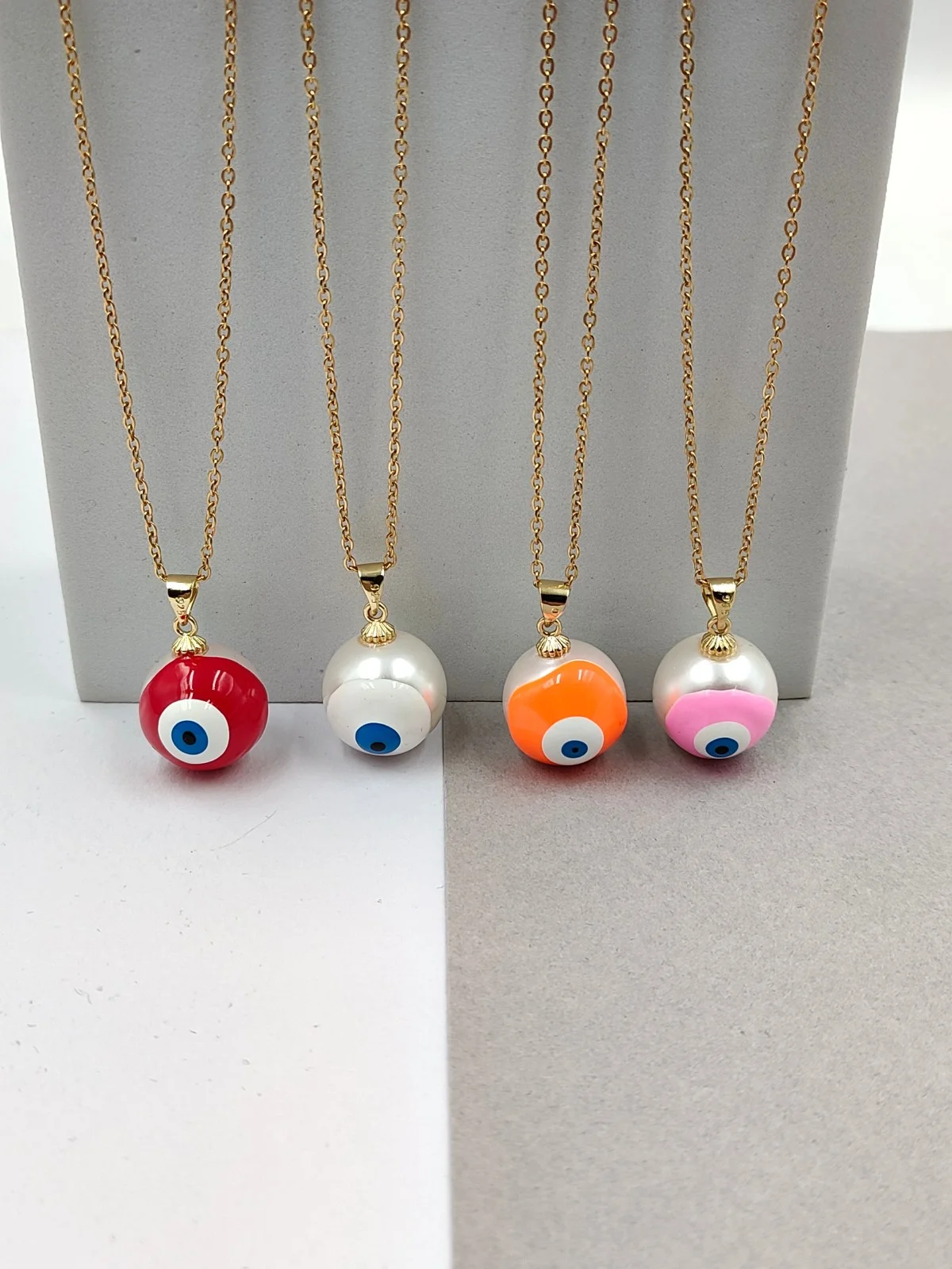 Necklace with Pearl and Enamel Evil Eye by Magis Handmade Jewels – view 2