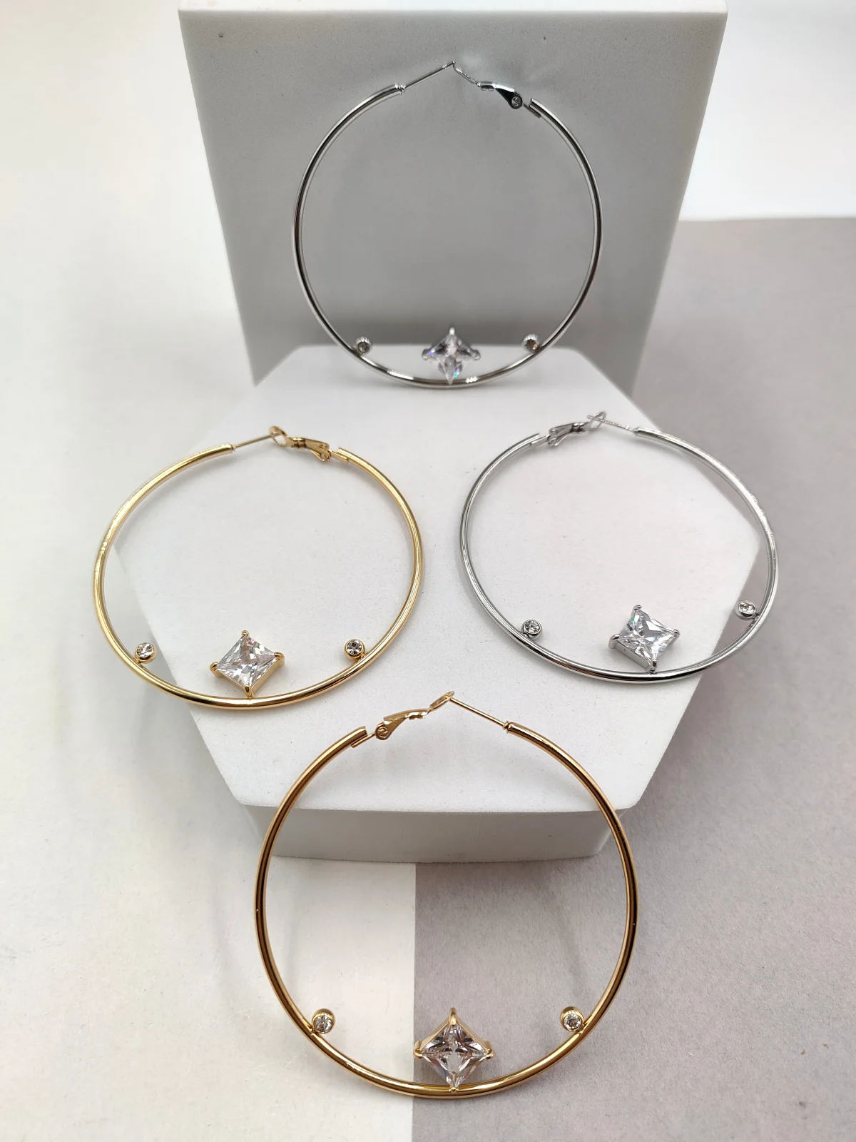 Stainless Steel Hoop Earrings with Crystals by Magis Handmade Jewels – view 2