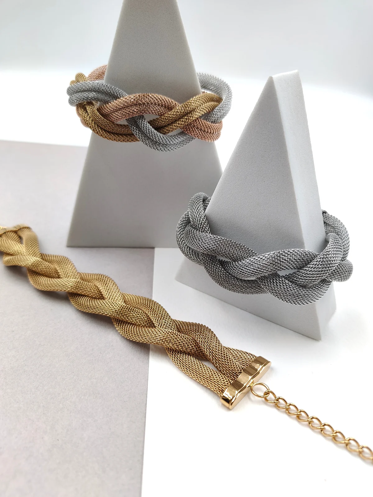 Stainless Steel Bracelet with Woven Chain by Magis Handmade Jewels – view 3