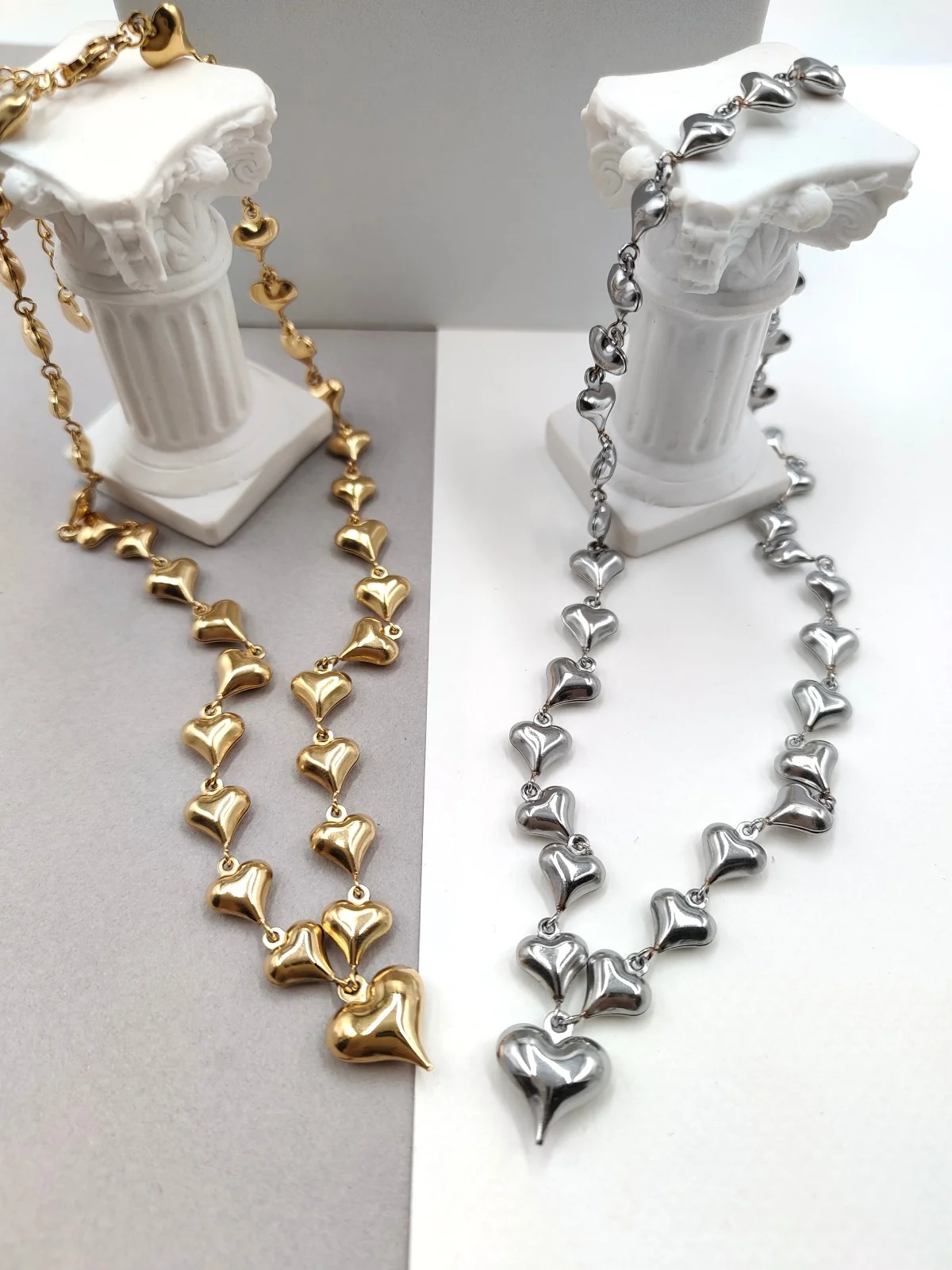 Stainless Steel Necklace with Hearts by Magis Handmade Jewels – view 2