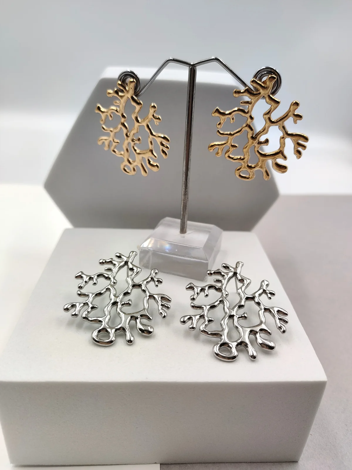 Stainless Steel Earrings with Coral by Magis Handmade Jewels – view 2