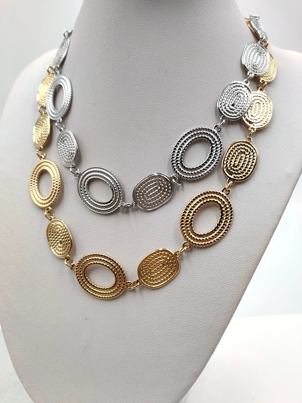 Stainless Steel Necklace with Embossed Oval Motif by Magis Handmade Jewels – view 2