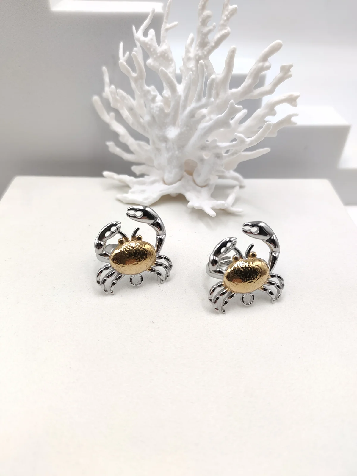 Stainless Steel Ring with Two-Tone Embossed Crab by Magis Handmade Jewels – view 2
