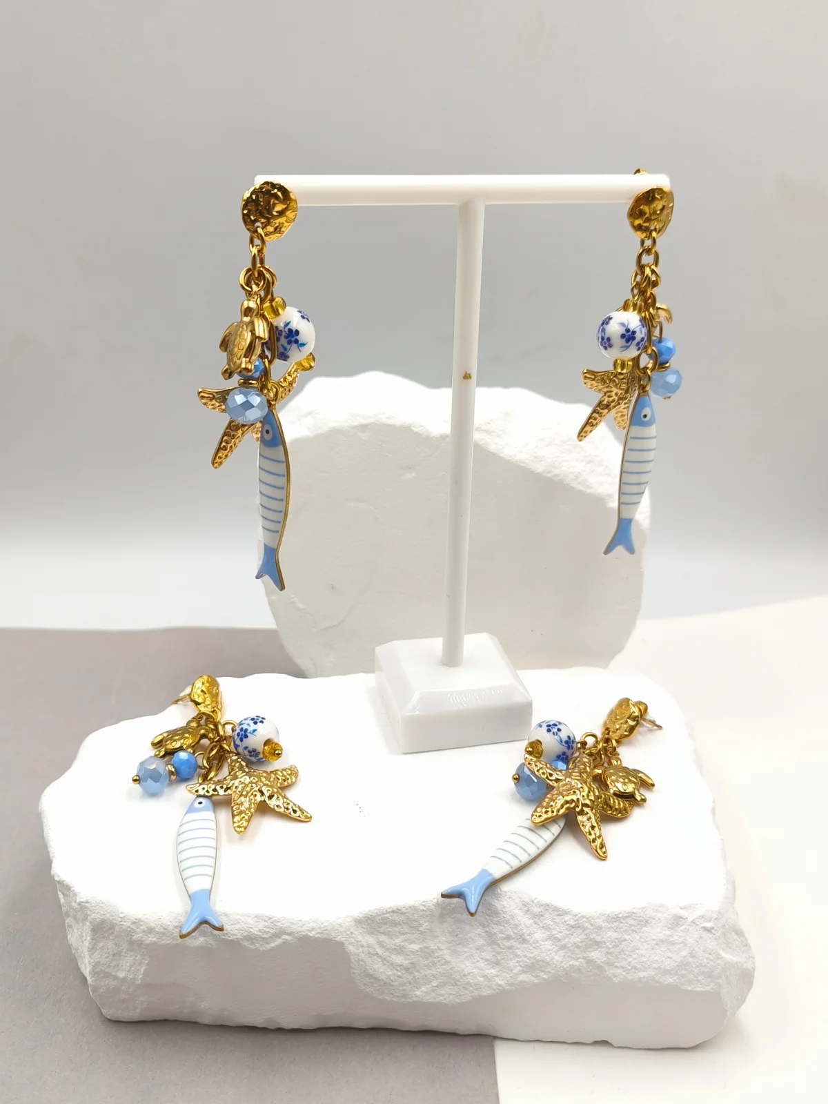 Stainless Steel Earrings with Ceramic Details and Enamel by Magis Handmade Jewels – view 3
