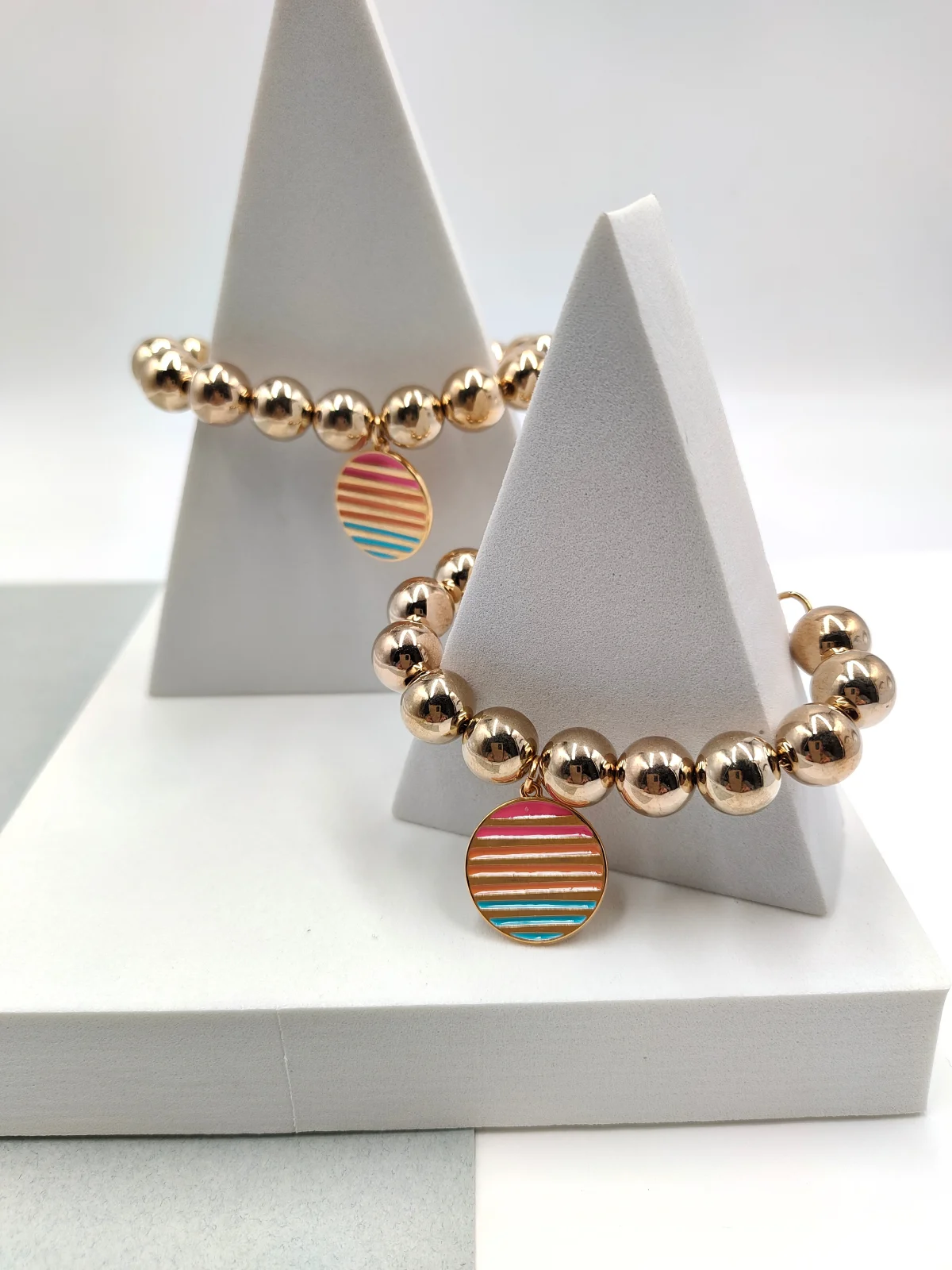 Stainless Steel Bracelet with Beads and Gold-Plated Enamel Motif by Magis Handmade Jewels – view 2