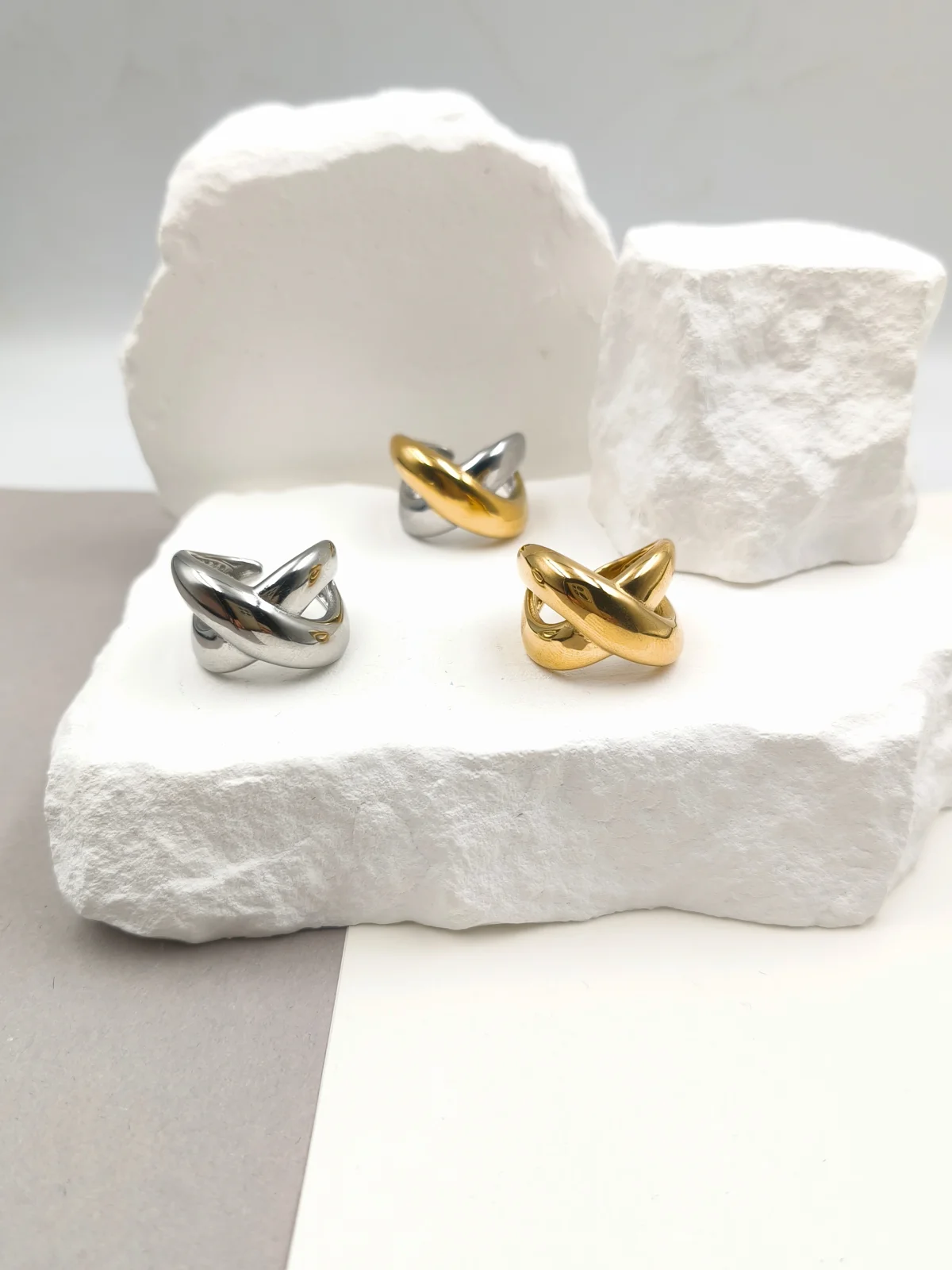 Stainless Steel Ring with Crossover Design by Magis Handmade Jewels – view 2