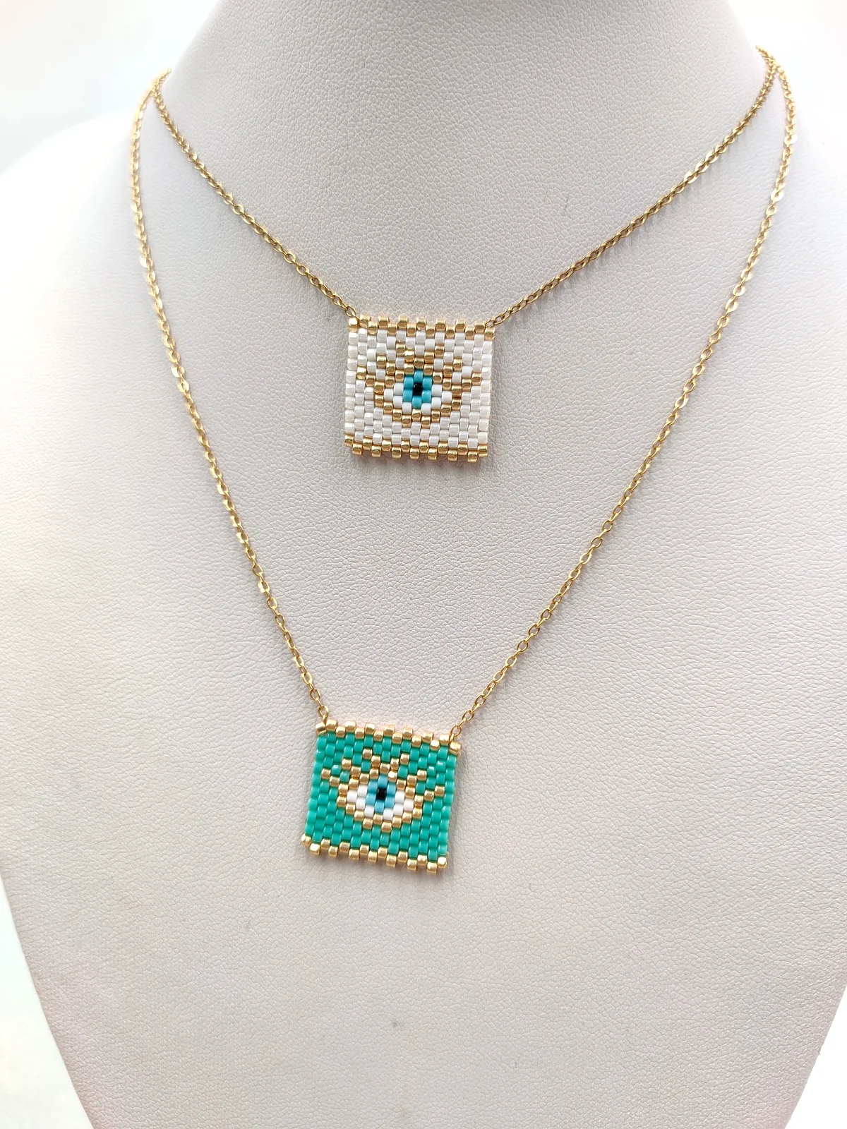 Stainless Steel Necklace with Miyuki Beads and Evil Eye by Magis Handmade Jewels – view 3