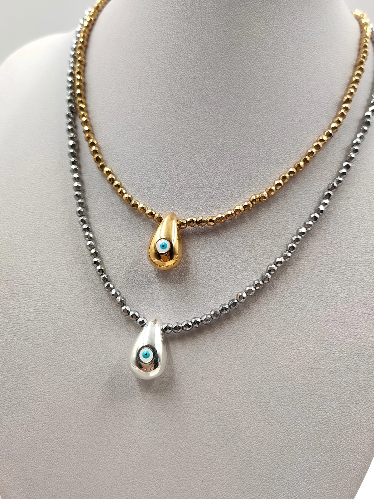 Necklace with Hematite Beads and Enamel Drop by Magis Handmade Jewels – view 4