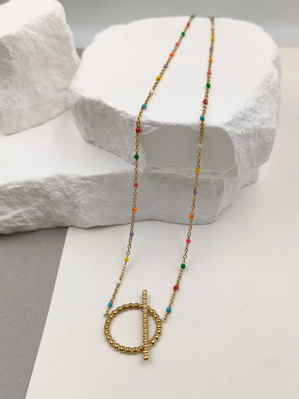 Stainless Steel Necklace with Enamel Beads by Magis Handmade Jewels – view 2