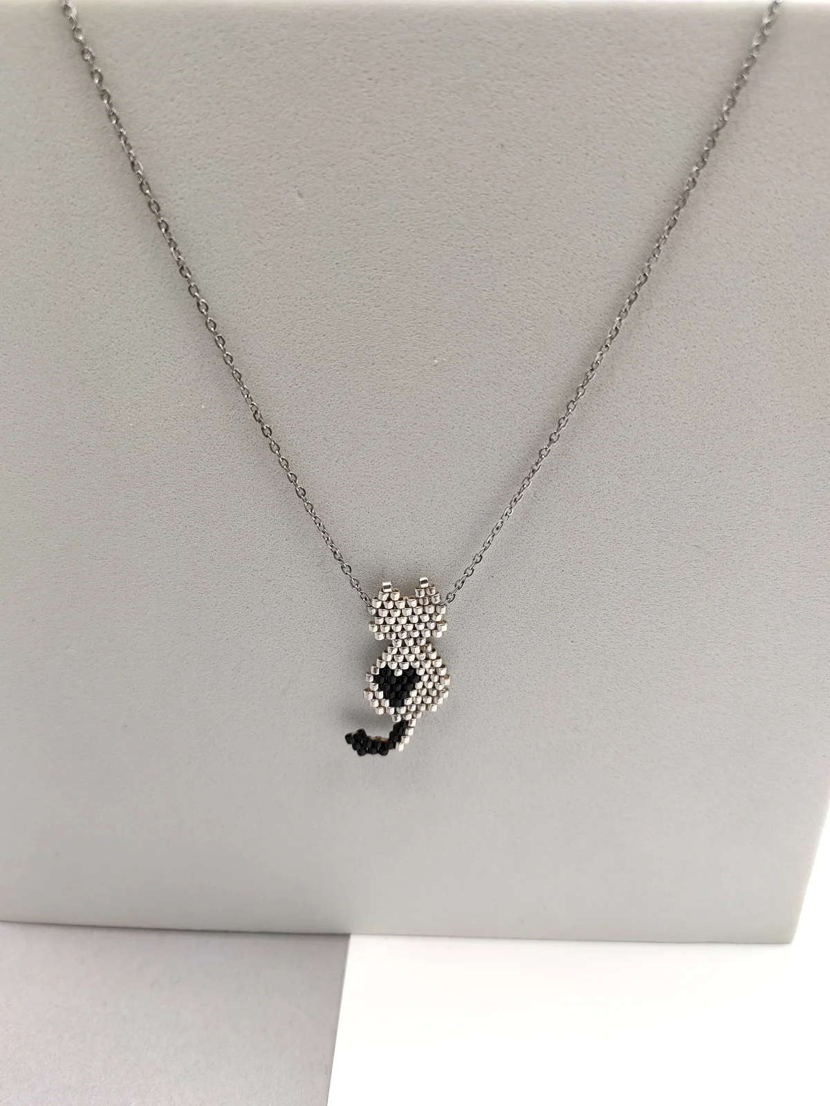 Stainless Steel Necklace with Miyuki Beads and Cat by Magis Handmade Jewels – view 2