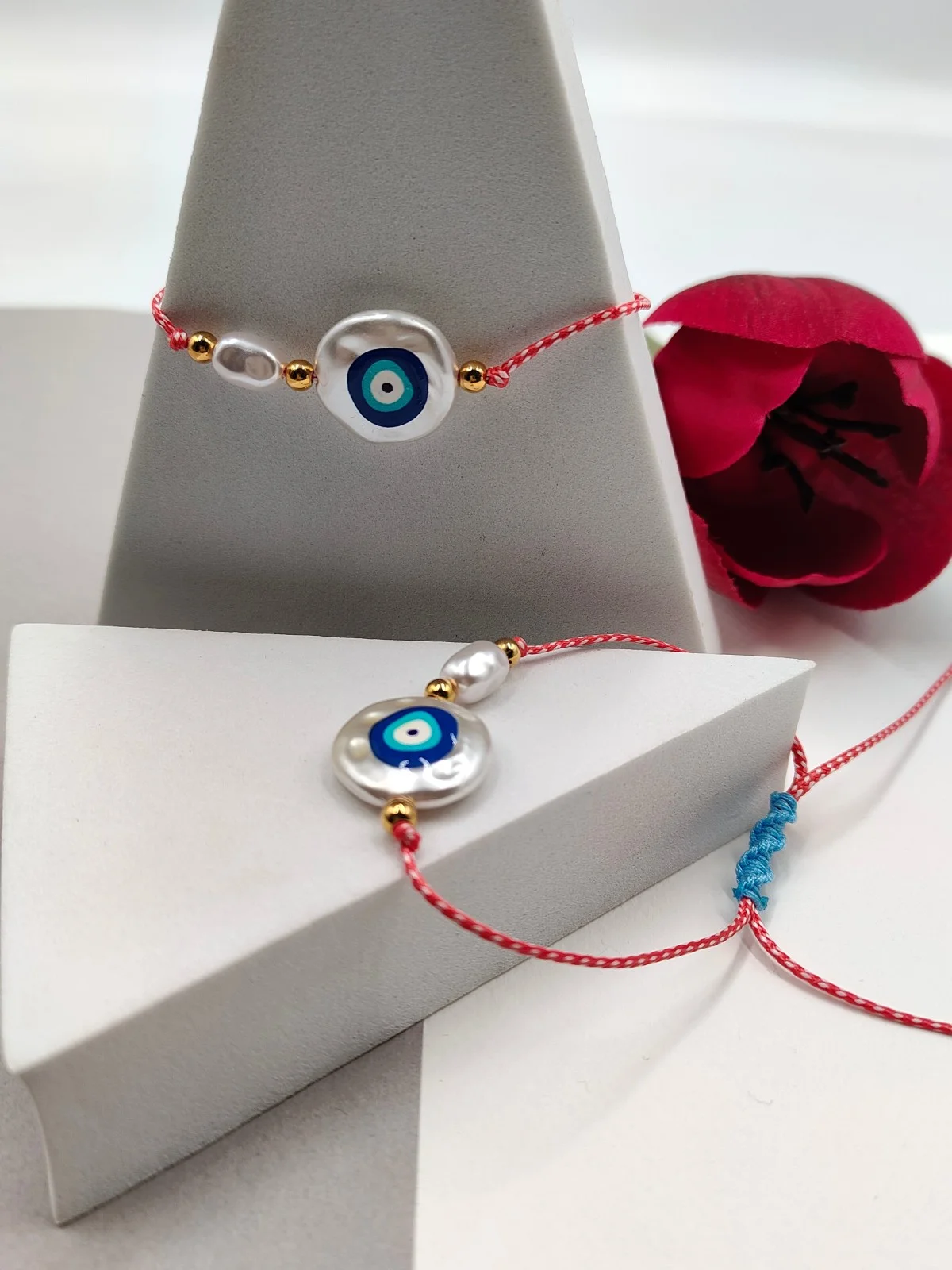 Traditional March Bracelet with Acrylic Pearl and Evil Eye #381592