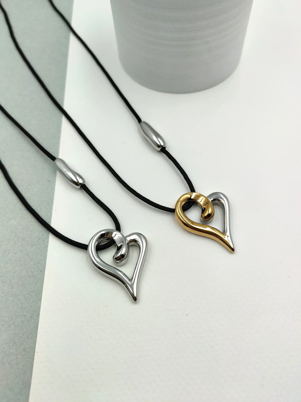 Necklace with Cord and Stainless Steel Heart by Magis Handmade Jewels – view 2