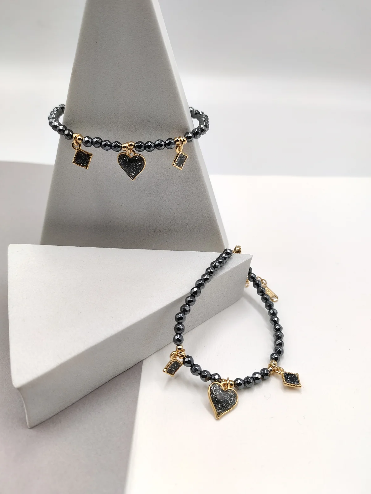 Bracelet with Hematite Beads and Gold-Plated Enamel Details #763060