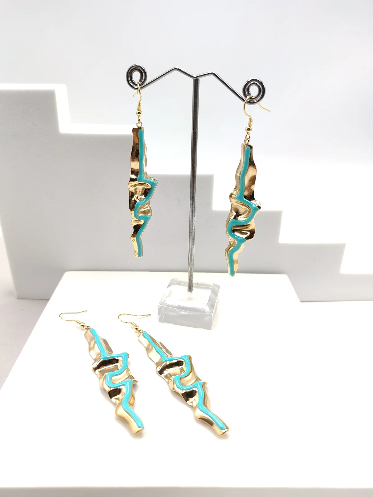 Stainless Steel Irregular Earrings with Enamel #702886