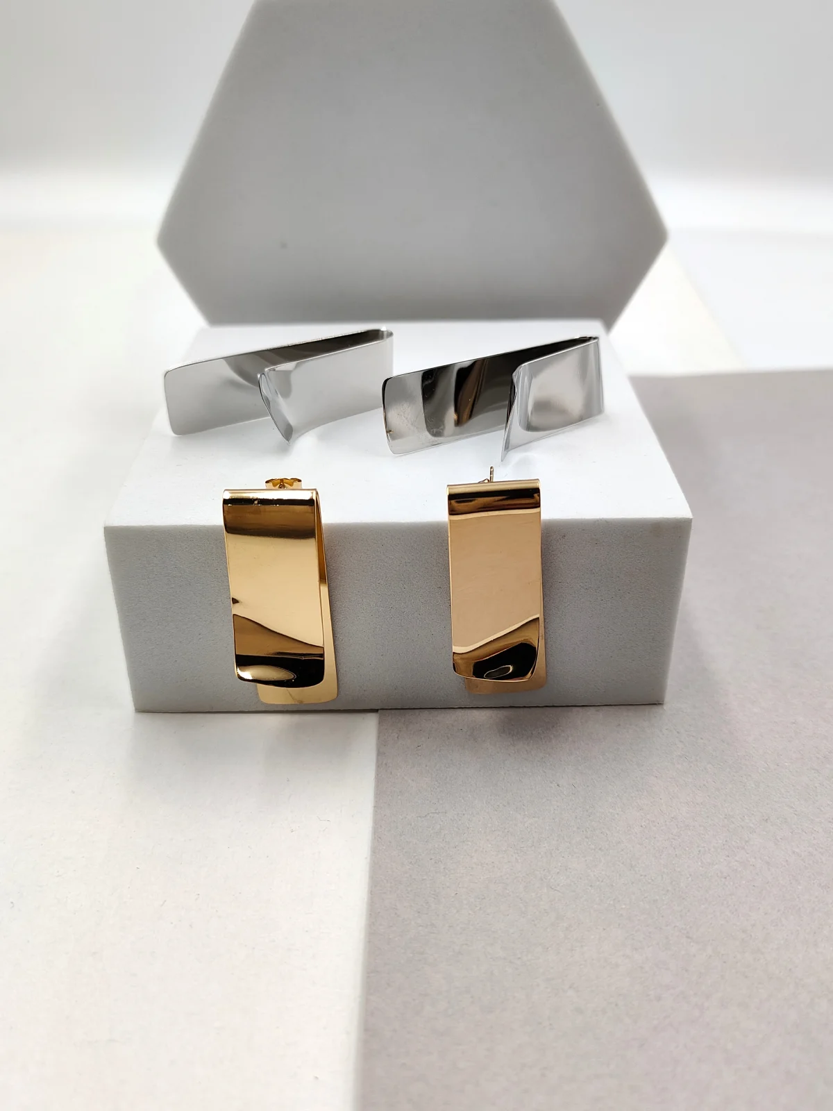 Stainless Steel Earrings with Folded Design by Magis Handmade Jewels – view 2
