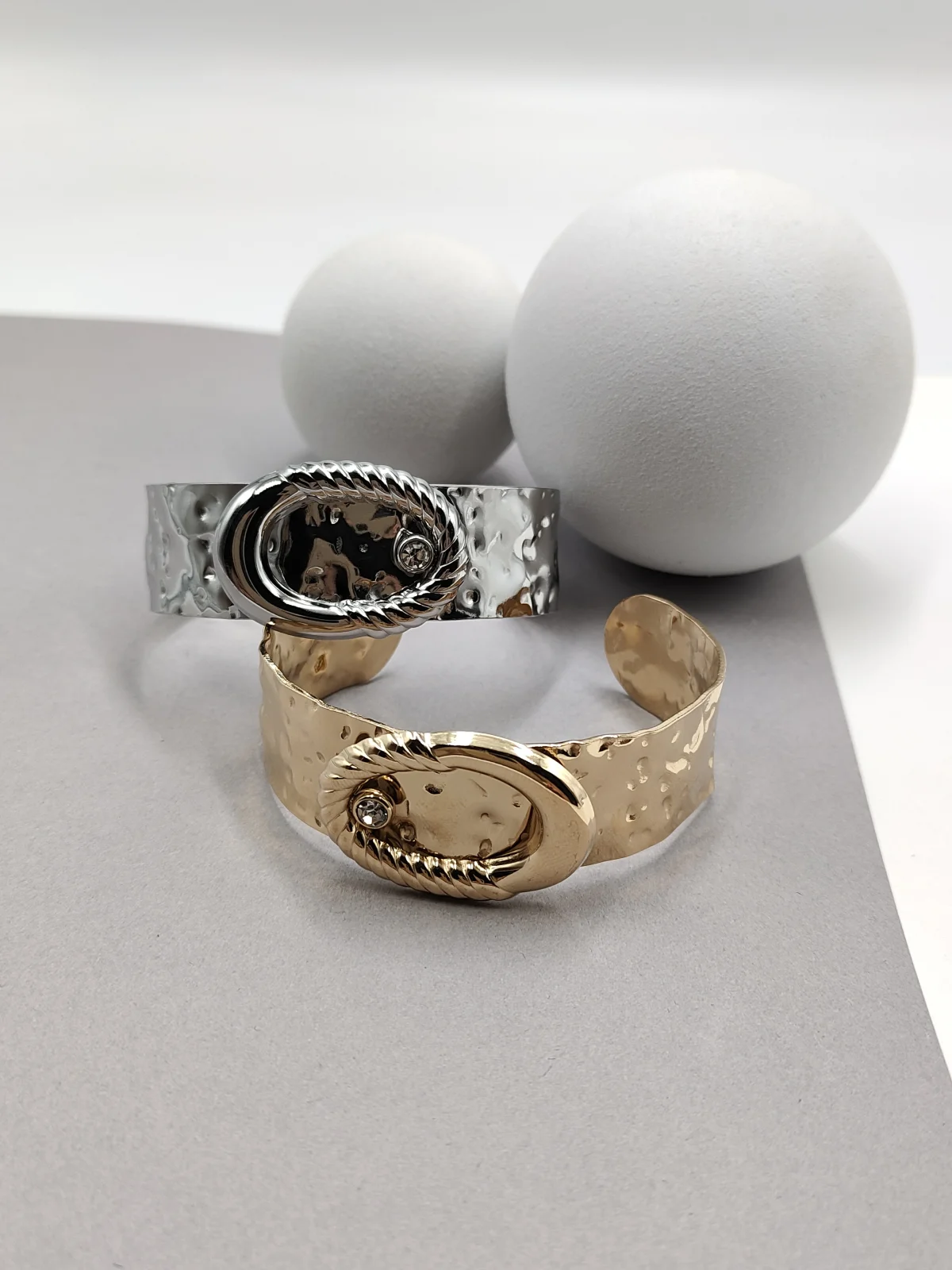 Stainless Steel Hammered Bracelet with Crystal by Magis Handmade Jewels – view 2