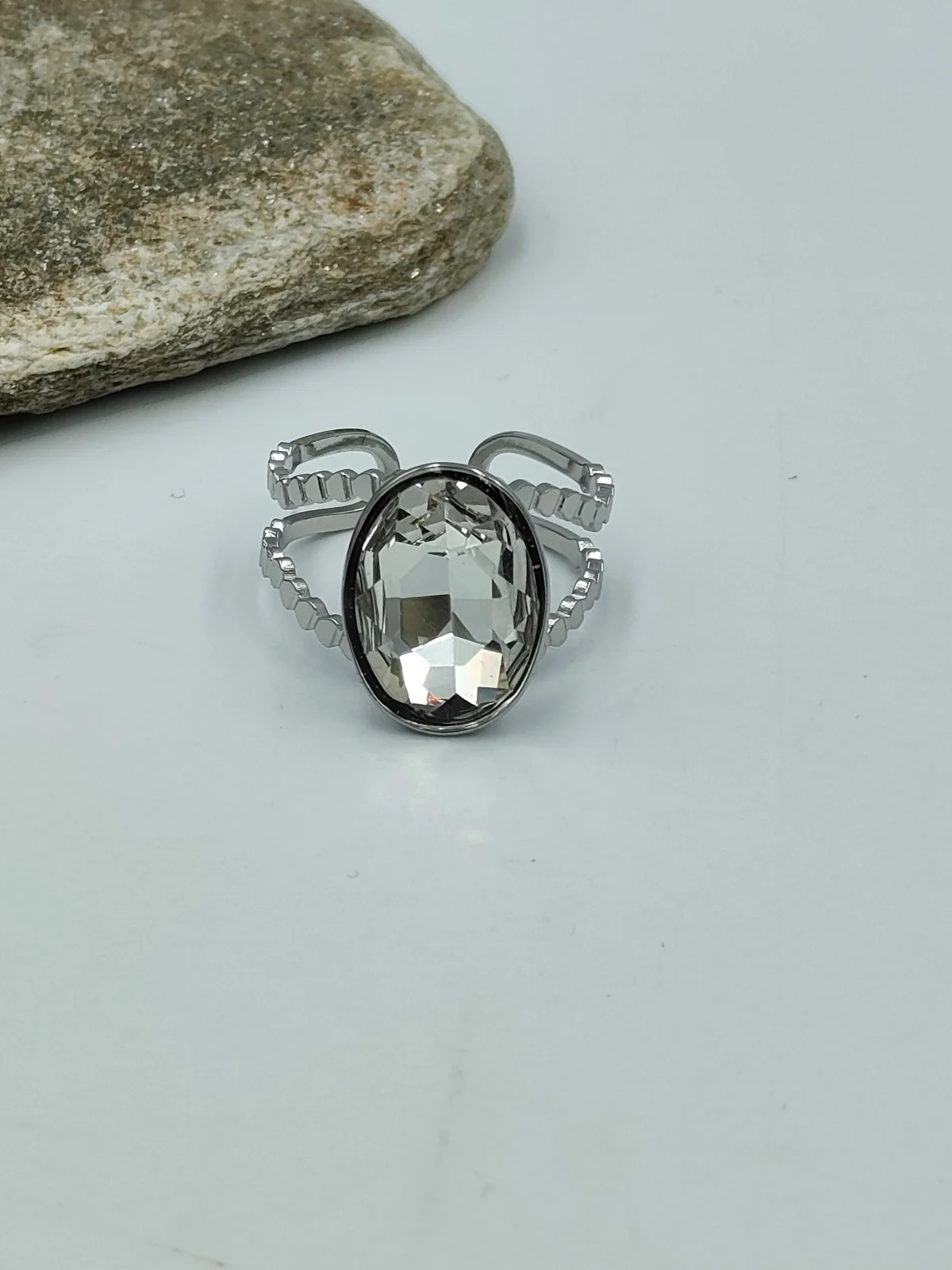 Stainless Steel Ring with Faceted Crystal by Magis Handmade Jewels – view 5