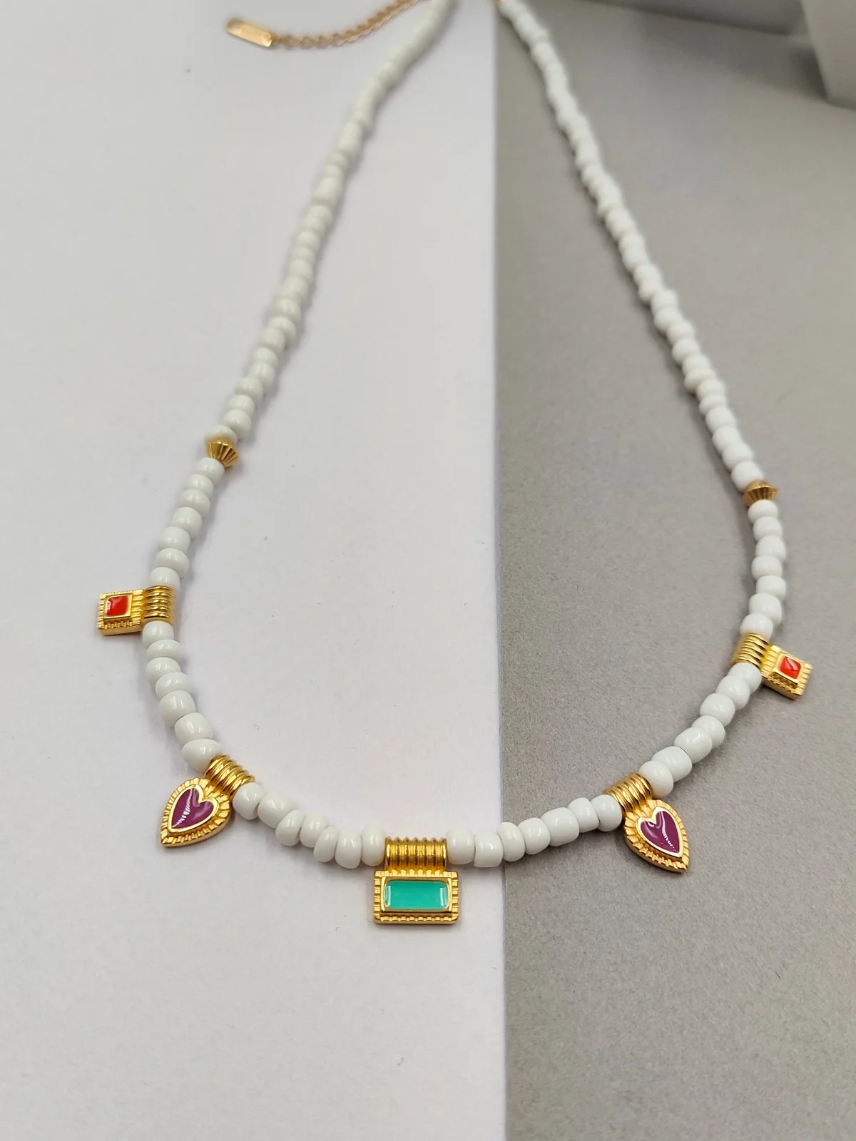Necklace with Beads and Gold-Plated Enamel Details by Magis Handmade Jewels – view 2
