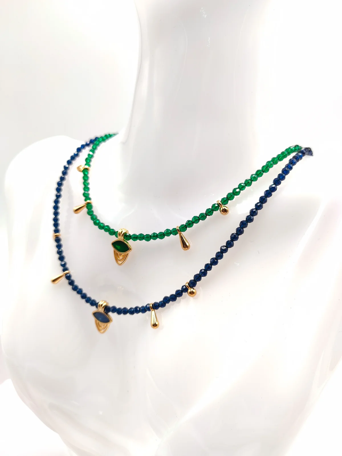 Necklace with Crystal Beads and Gold-Plated Enamel Details by Magis Handmade Jewels – view 3