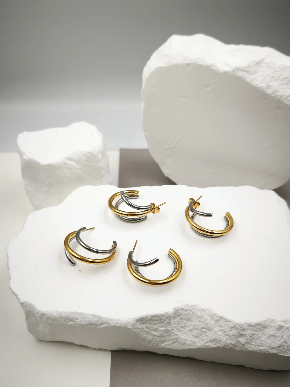 Stainless Steel Two-Tone Hoop Earrings by Magis Handmade Jewels – view 2