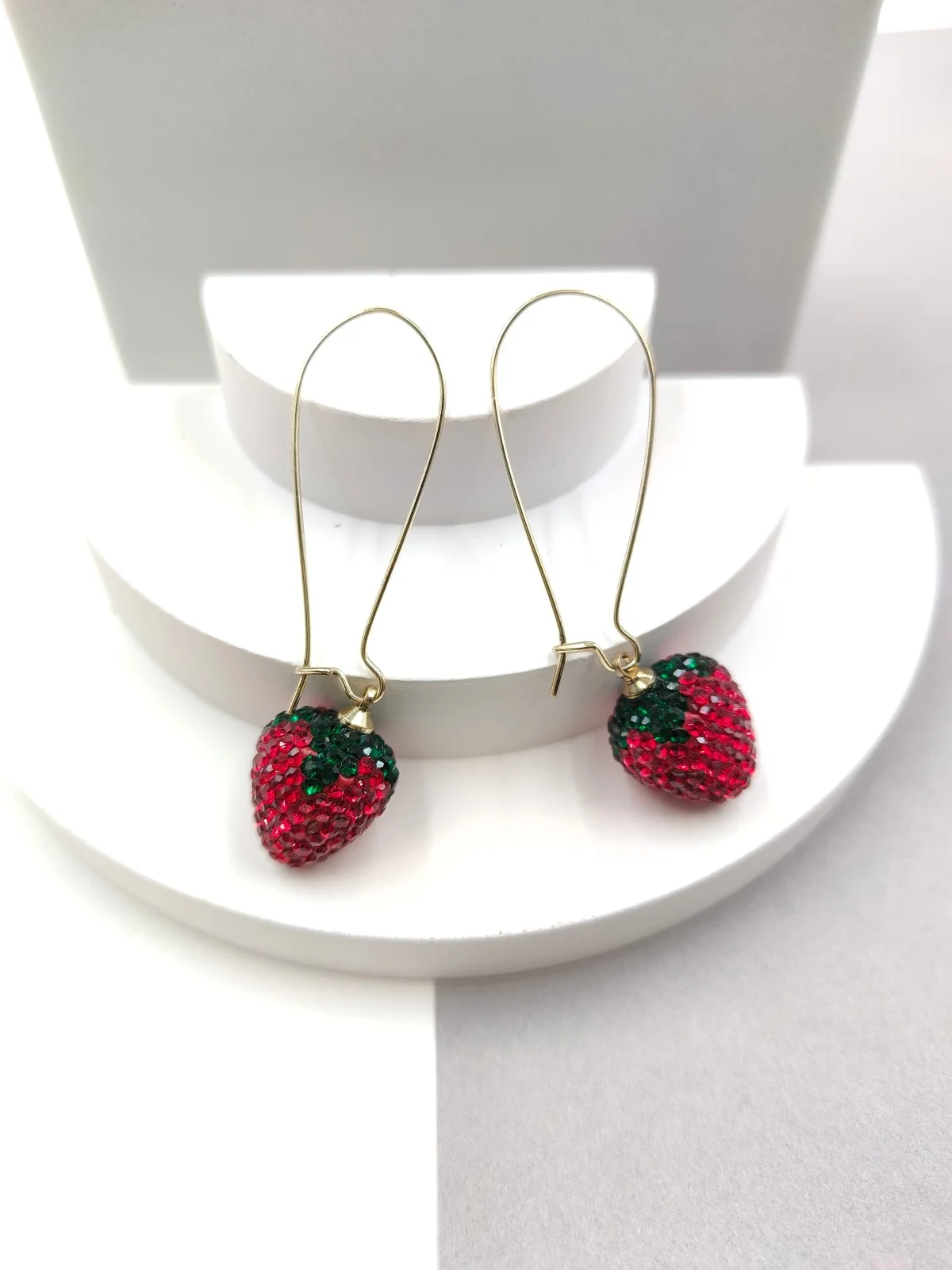 Stainless Steel Earrings with Strawberry and Rhinestones by Magis Handmade Jewels – view 2