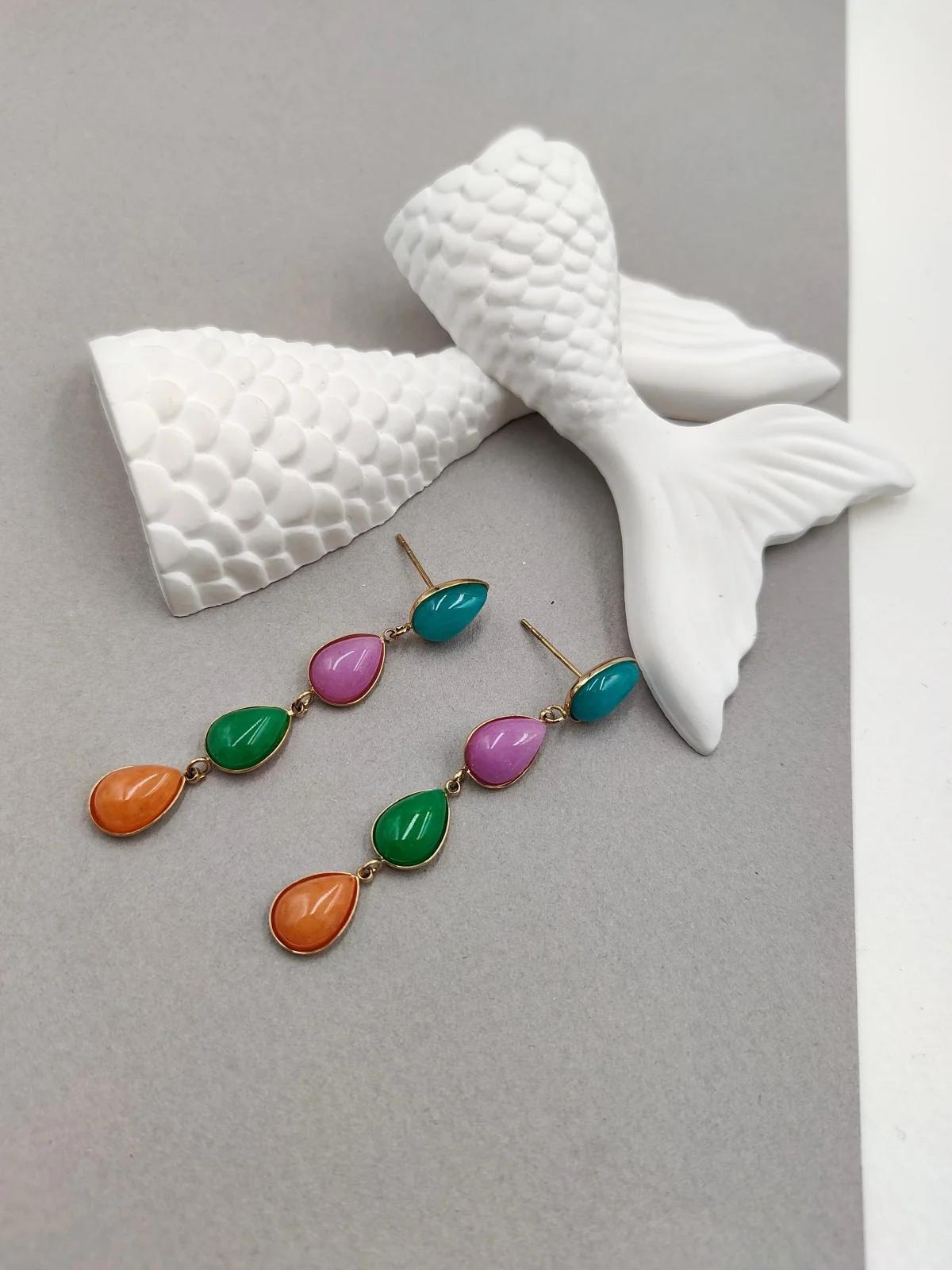 Stainless Steel Earrings with Nephrite Jade Stones by Magis Handmade Jewels – view 2