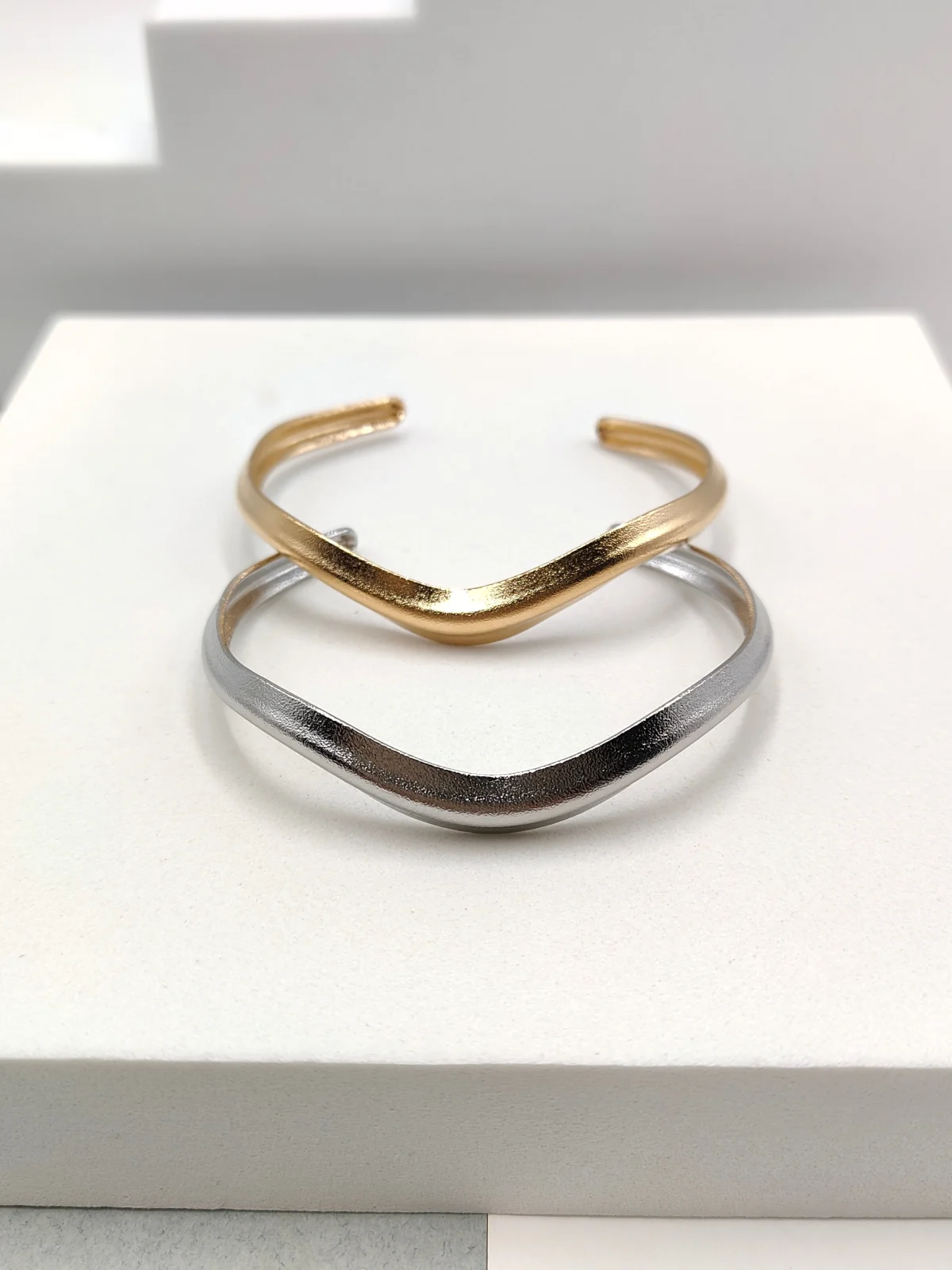 Stainless Steel Wavy Bracelet with Matte Satin-Finish Surface by Magis Handmade Jewels – view 2