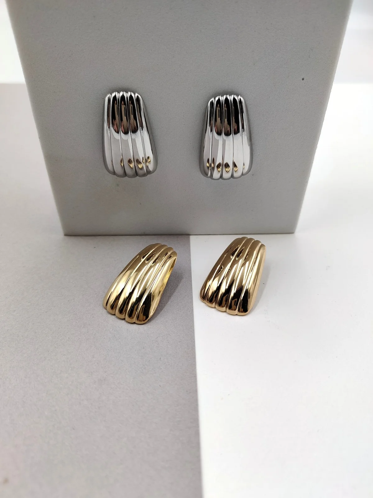 Stainless Steel Earrings with Stripes by Magis Handmade Jewels – view 3