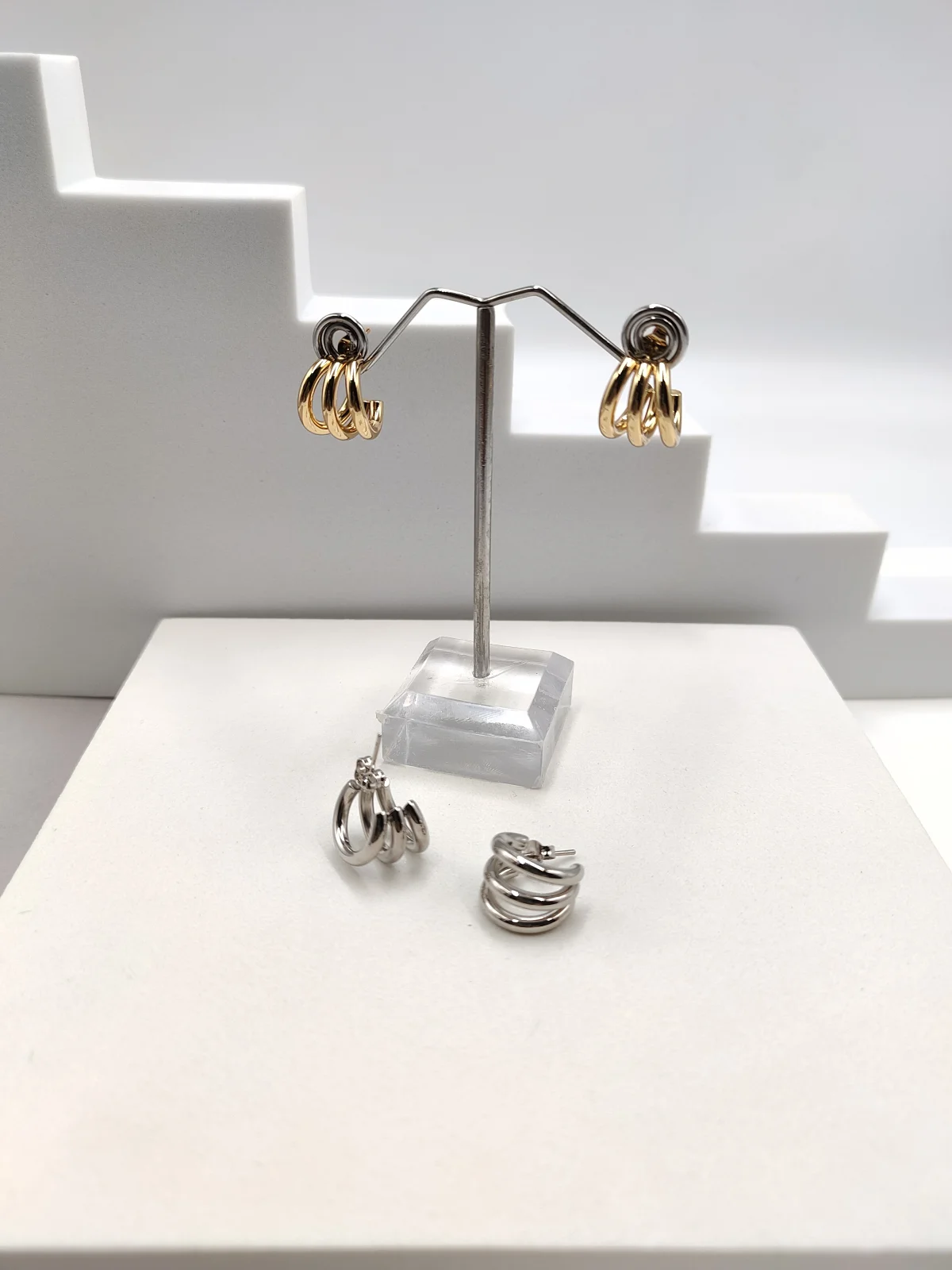 Stainless Steel Triple Hoop Earrings #593004