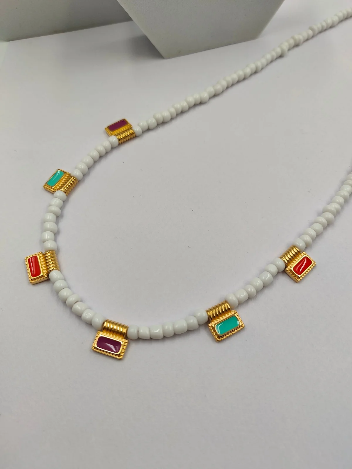 Necklace with Beads and Gold-Plated Enamel Details by Magis Handmade Jewels – view 2