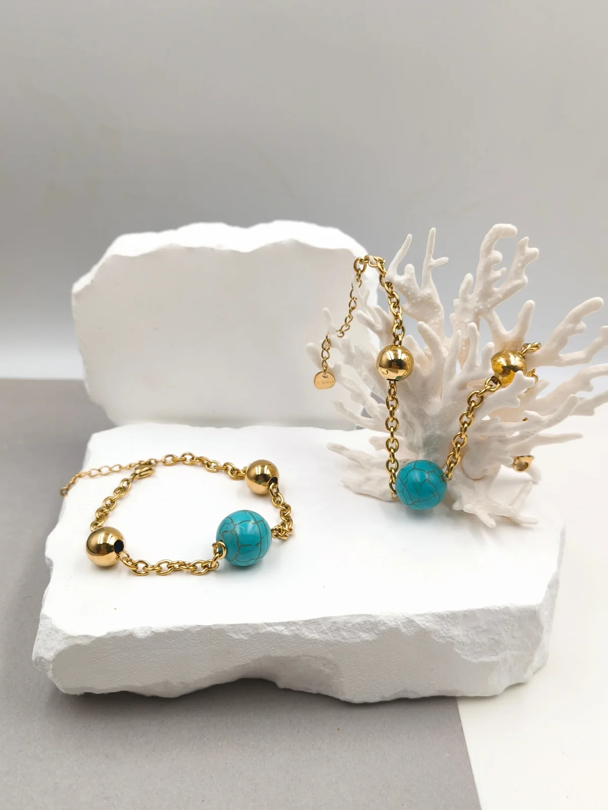 Stainless Steel Bracelet with Howlite Bead #593282