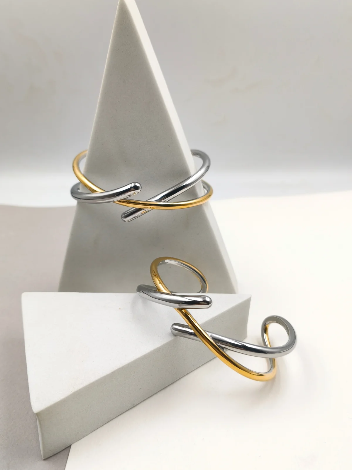 Stainless Steel Two-Tone Bracelet with Crossover Design #773189