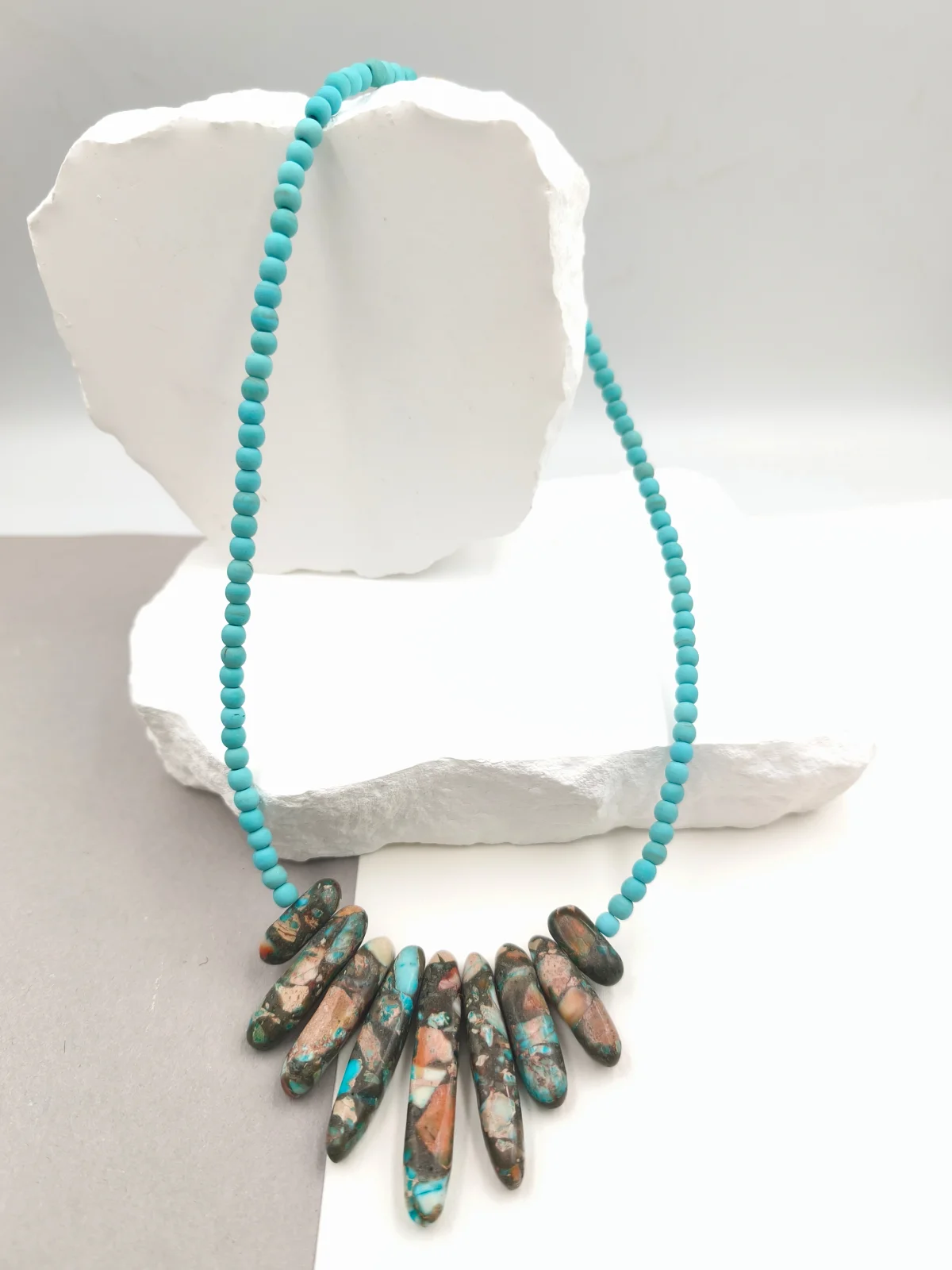 Necklace with Howlite Beads and Semi-Precious Bars by Magis Handmade Jewels – view 2