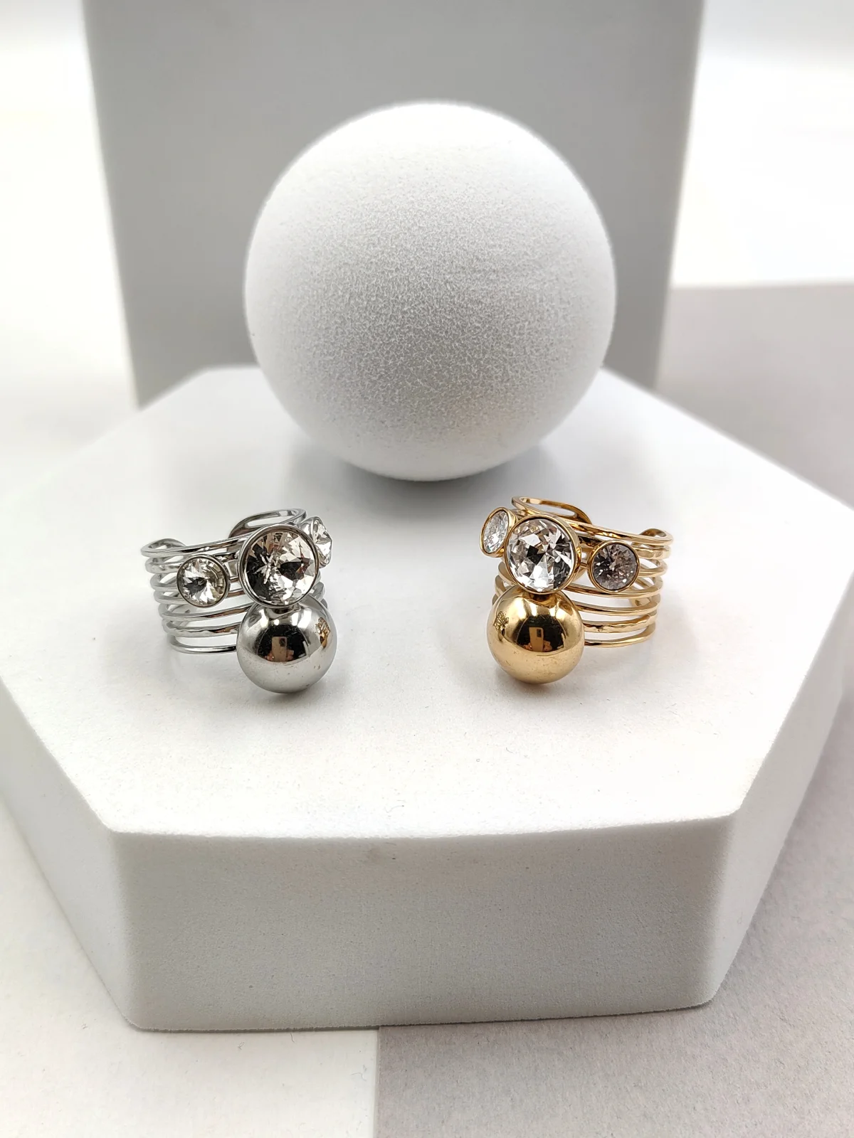 Stainless Steel Multi-Strand Ring with Crystals by Magis Handmade Jewels – view 3