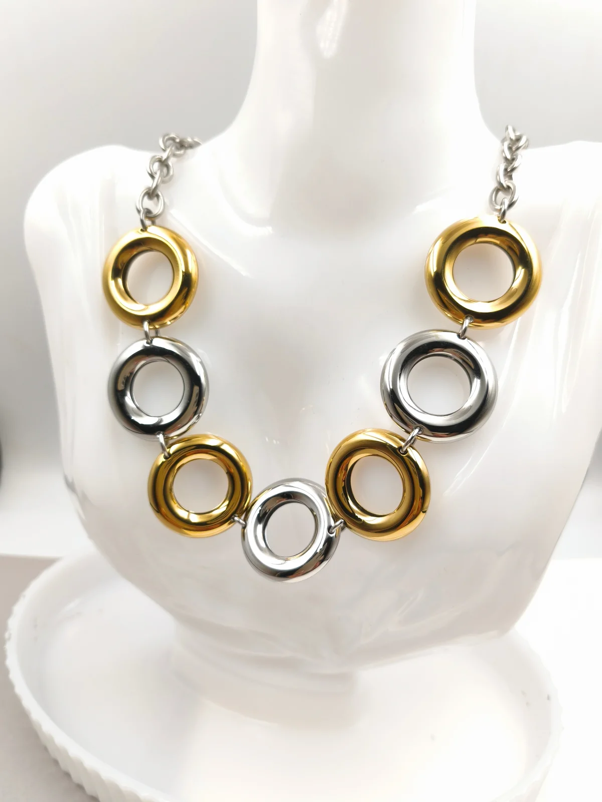 Stainless Steel Necklace with Two-Tone Circles by Magis Handmade Jewels – view 3