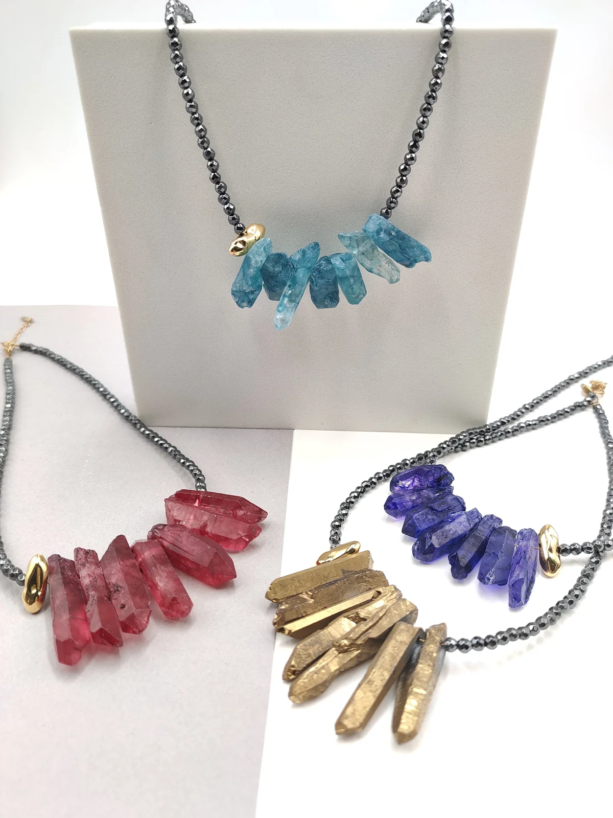 Necklace with Hematite Beads and Semi-Precious Crystals by Magis Handmade Jewels – view 2