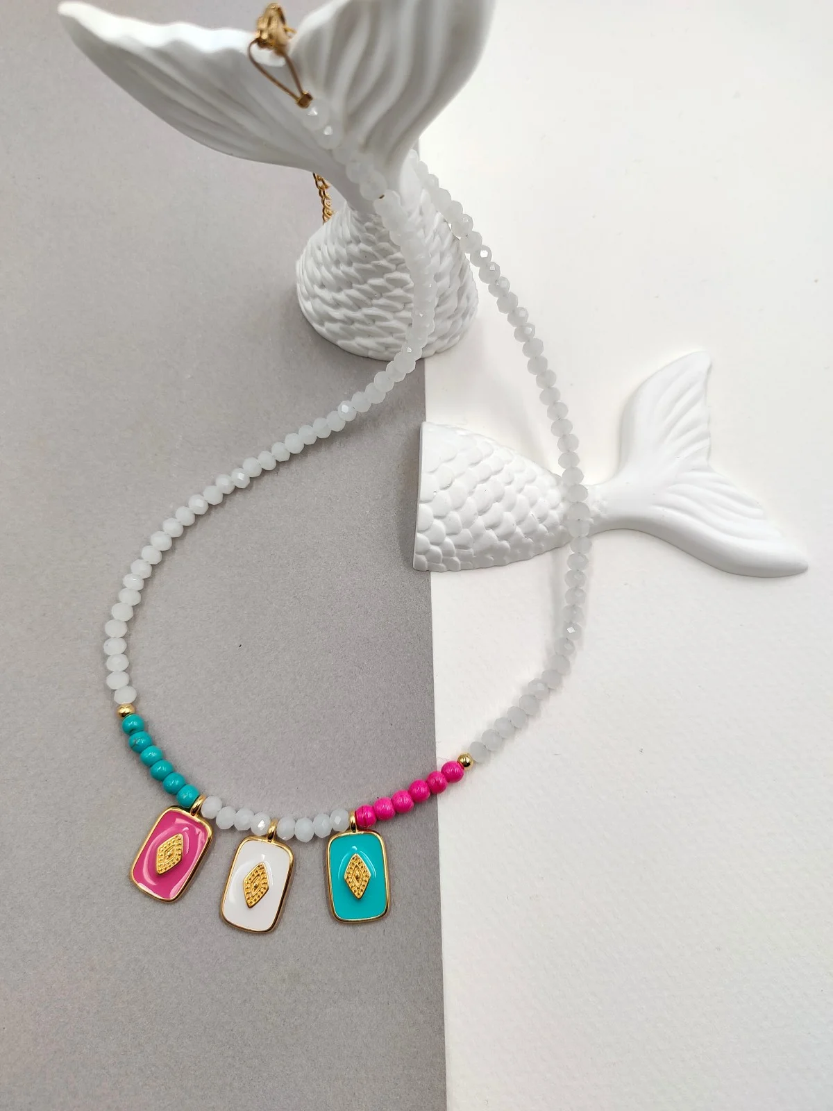 Necklace with Howlite and Gold-Plated Enamel Details by Magis Handmade Jewels – view 3