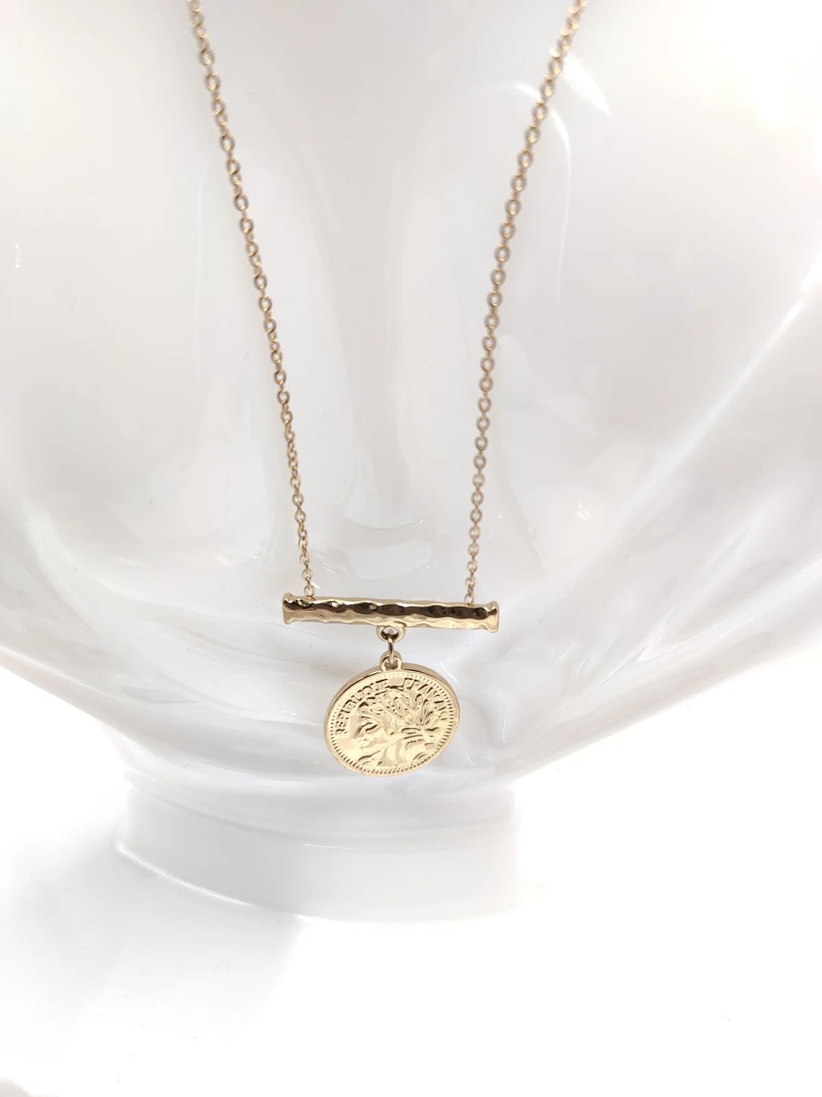 Stainless Steel Necklace with Bar and Embossed Motif by Magis Handmade Jewels – view 4