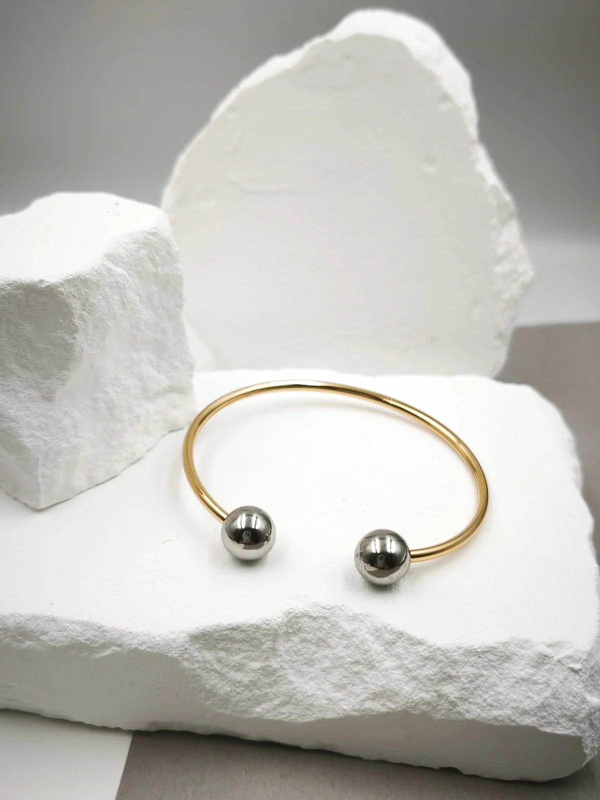 Stainless Steel Two-Tone Bracelet with Beads at the Ends #723140