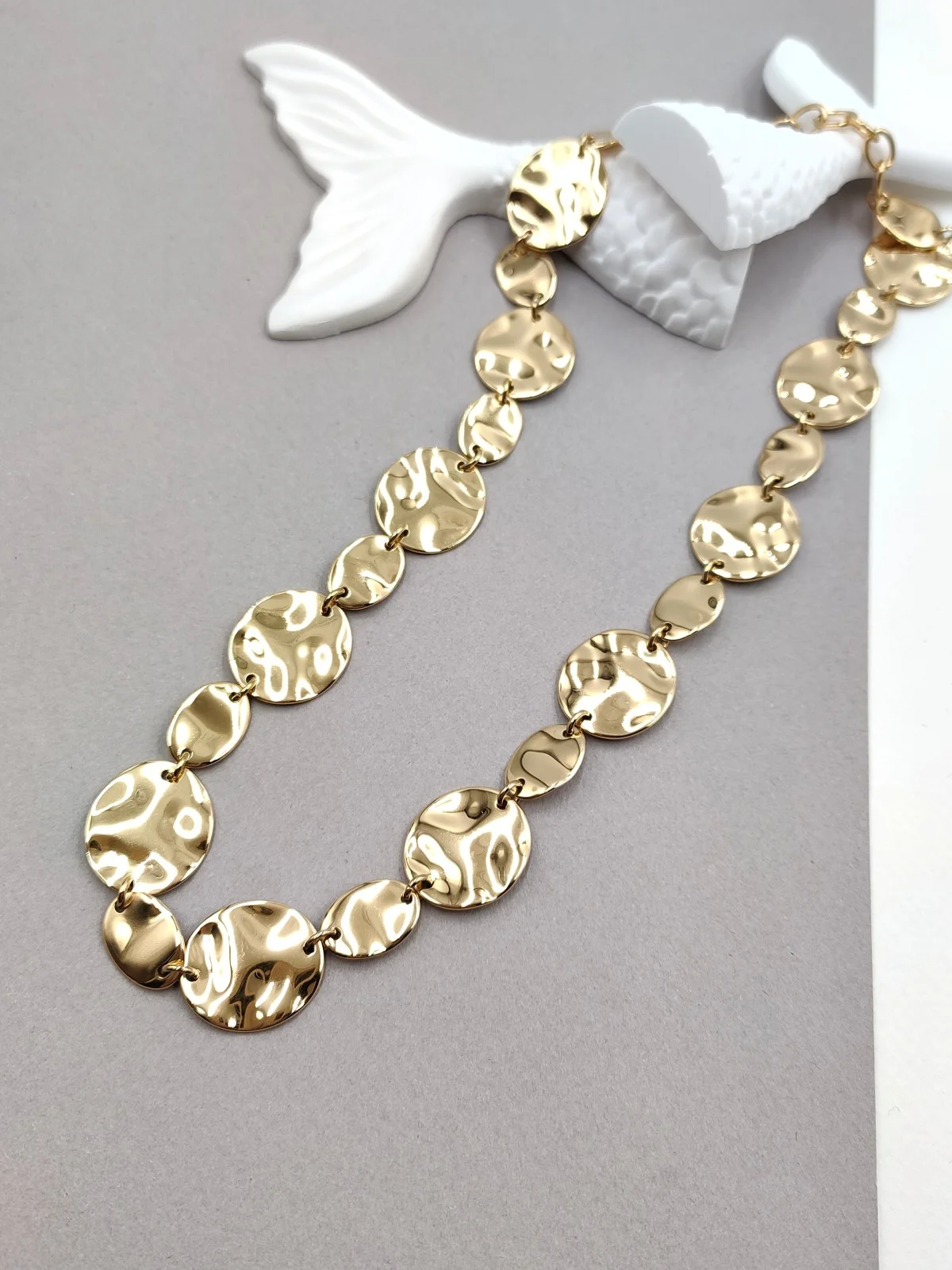 Stainless Steel Necklace with Hammered Circles by Magis Handmade Jewels – view 3
